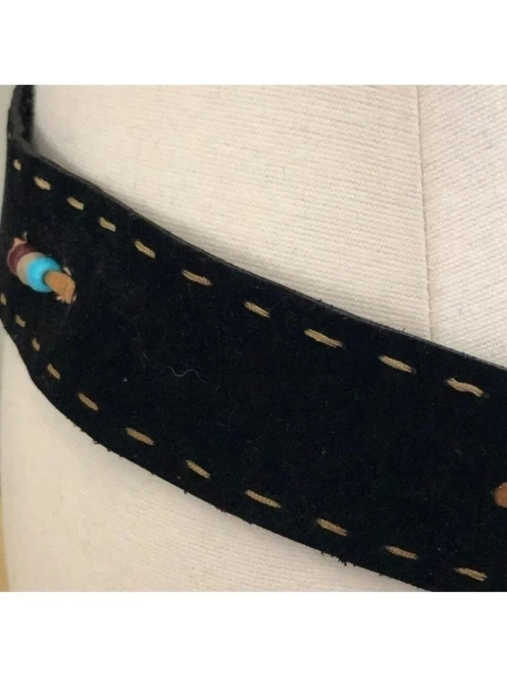 Hand Crafted Beaded Suede Leather Belt O/S Black Silver Festival Coastal Cowgirl